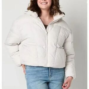 Arizona Heavyweight Womens Juniors Puffer Jacket in White Sand,  NWT
